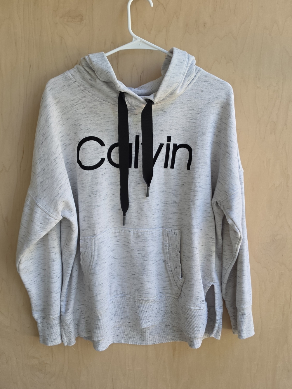 Calvin Klein Heather Gray Hoodie with Black Drawstrings